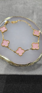 Load image into Gallery viewer, Pink Clover Bracelet 18K Gold Plated