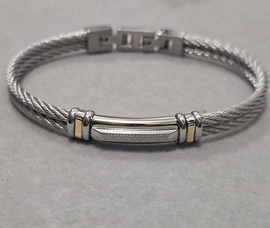 CABLE BRACELET WITH 18K GOLD STRIPES