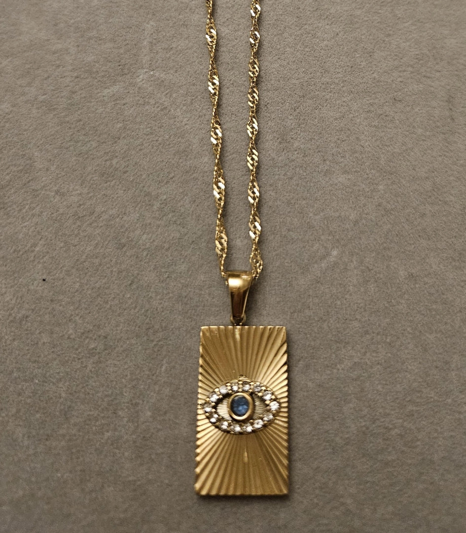 Evil Eye Rectangle Necklace- 18K Gold Plated